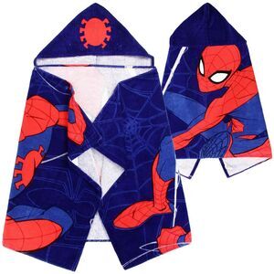 Marvel Spider-Man Kids Bath Hooded Towel Wrap 51x22 Cotton Bright Red Navy Blue